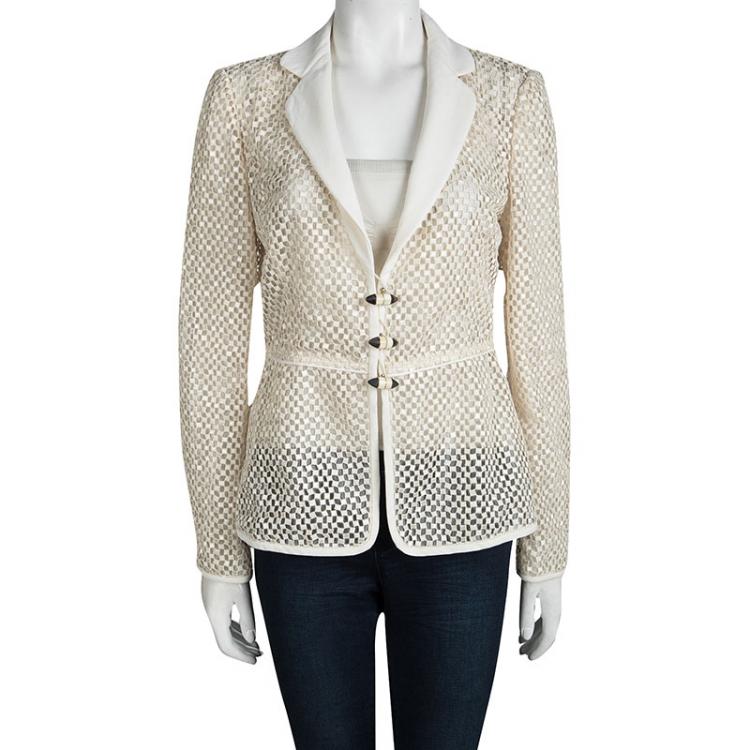 Pre Owned Armani Collezioni Cream Cutout Toggle Button Detail Blazer M