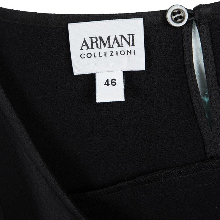Pre Owned Armani Collezioni Black Ruffle Detail Long Sleeve Top L