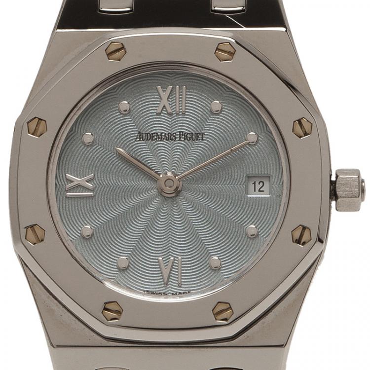 Pre Owned Audemars Piguet Blue Stainless Steel Royal Oak Women's Wristwatch 25MM