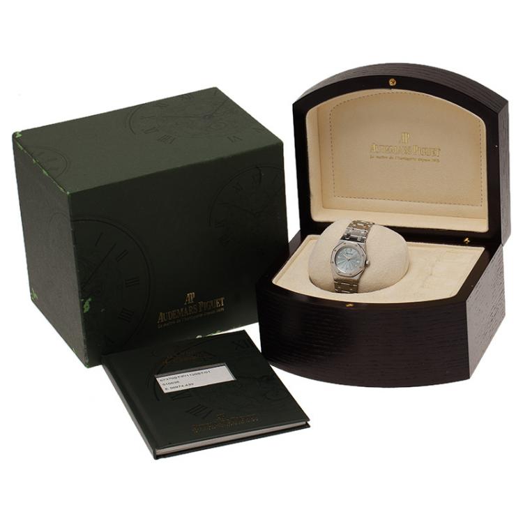 Pre Owned Audemars Piguet Blue Stainless Steel Royal Oak Women's Wristwatch 25MM