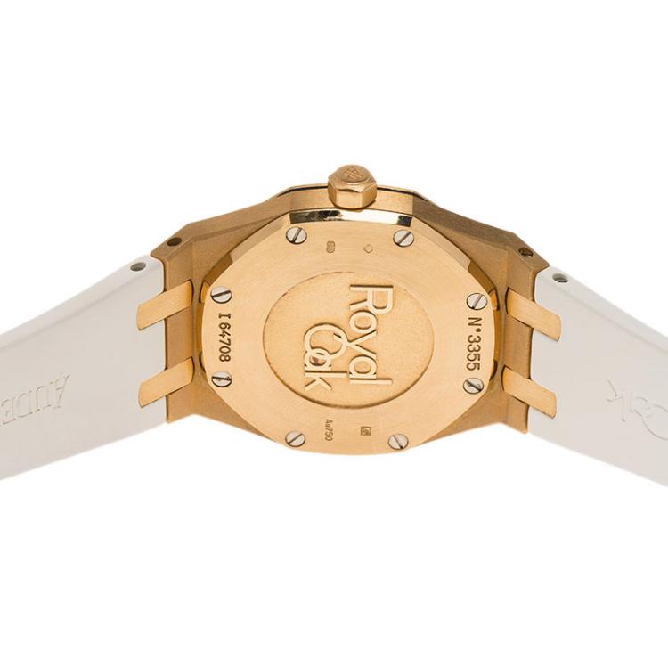 مملوكة مسبقًا Audemars Piguet White 18K Pink Gold Diamonds Royal Oak Women's Wristwatch 33MM