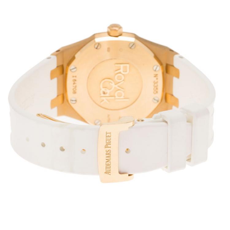 مملوكة مسبقًا Audemars Piguet White 18K Pink Gold Diamonds Royal Oak Women's Wristwatch 33MM