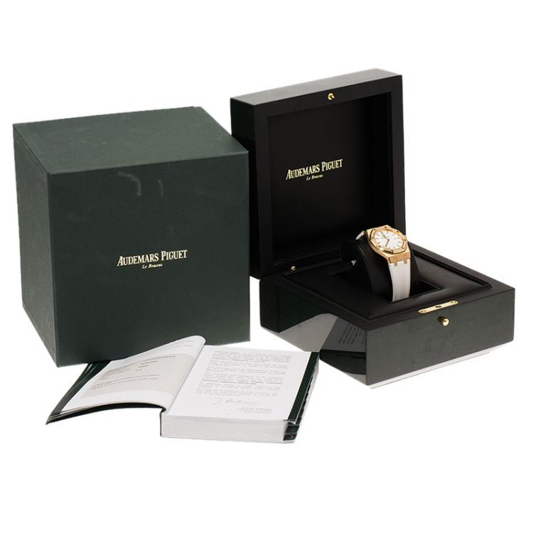 مملوكة مسبقًا Audemars Piguet White 18K Pink Gold Diamonds Royal Oak Women's Wristwatch 33MM