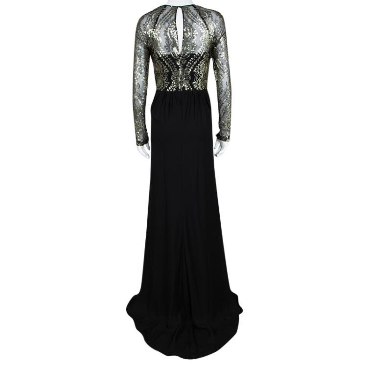 Pre Owned Badgley Mischka FW'14 Black Silk Embellished Evening Gown M