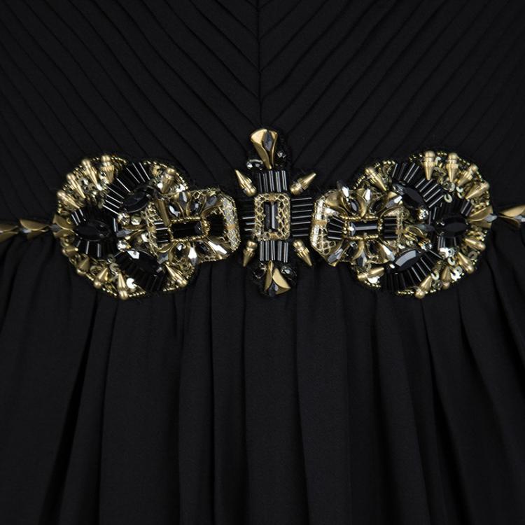 Pre Owned Badgley Mischka FW'14 Black Silk Embellished Evening Gown M