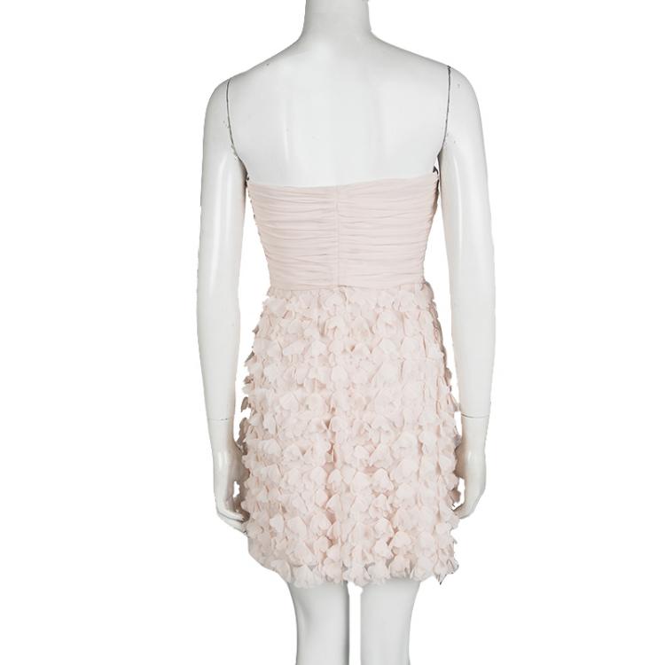 Pre Owned Badgley Mischka Blush Pink Chiffon Petal Applique Strapless Cocktail Dress M