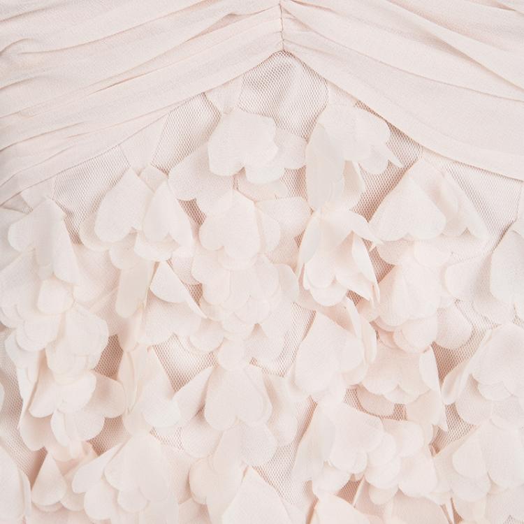 Pre Owned Badgley Mischka Blush Pink Chiffon Petal Applique Strapless Cocktail Dress M