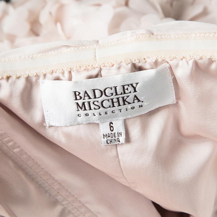 Pre Owned Badgley Mischka Blush Pink Chiffon Petal Applique Strapless Cocktail Dress M