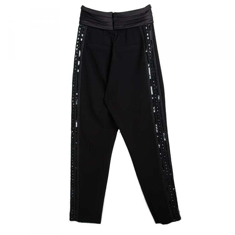 Pre Owned Badgley Mischka Black Embellished Detail High Waist Pants S