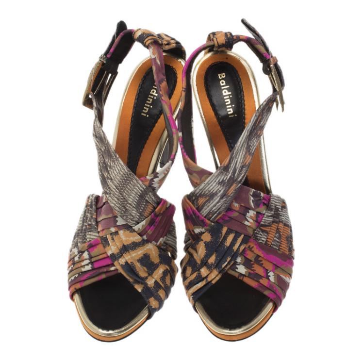 Pre Owned Baldinini Multicolor Floral Print Criss Cross Sandals Size 40