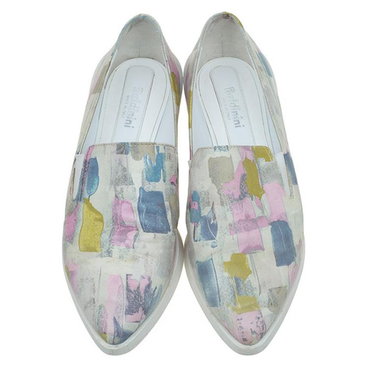 Pre Owned Baldinini Multicolor Abstract Print Leather Pointed Toe Slip On Sneakers Size 37