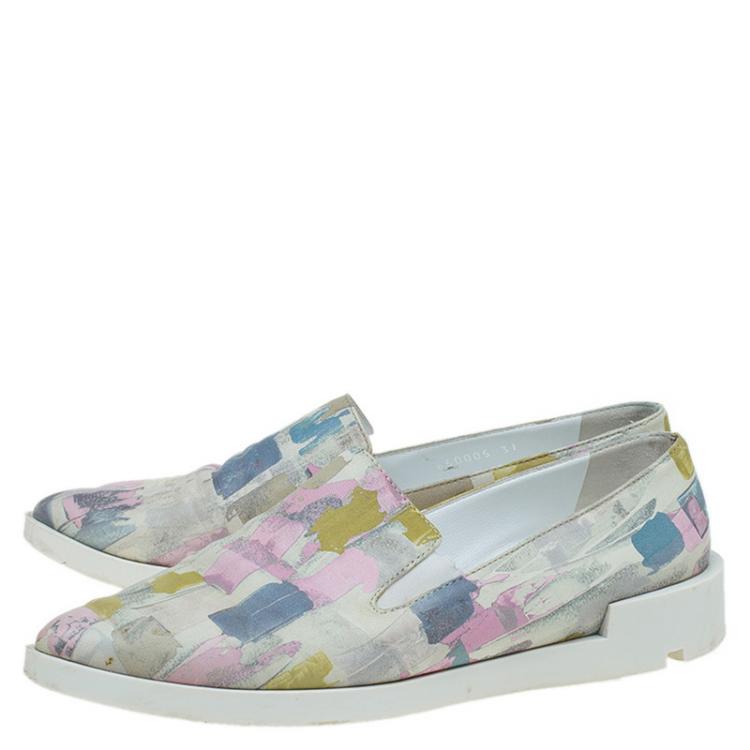 Pre Owned Baldinini Multicolor Abstract Print Leather Pointed Toe Slip On Sneakers Size 37