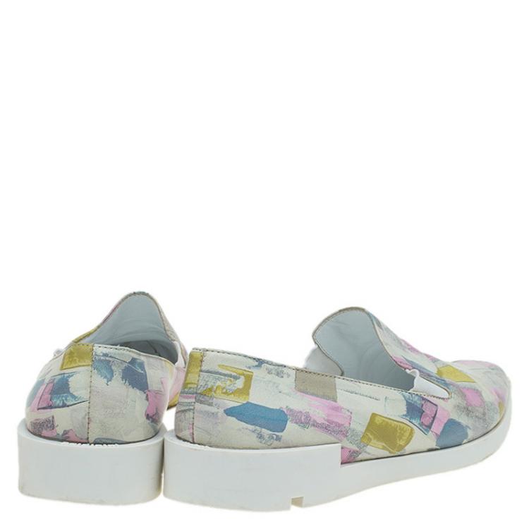 Pre Owned Baldinini Multicolor Abstract Print Leather Pointed Toe Slip On Sneakers Size 37