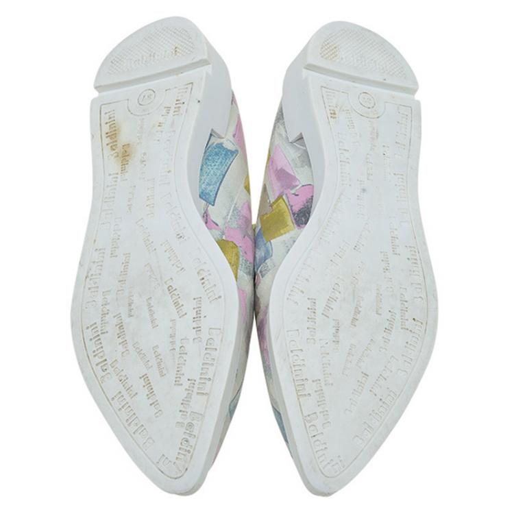 Pre Owned Baldinini Multicolor Abstract Print Leather Pointed Toe Slip On Sneakers Size 37