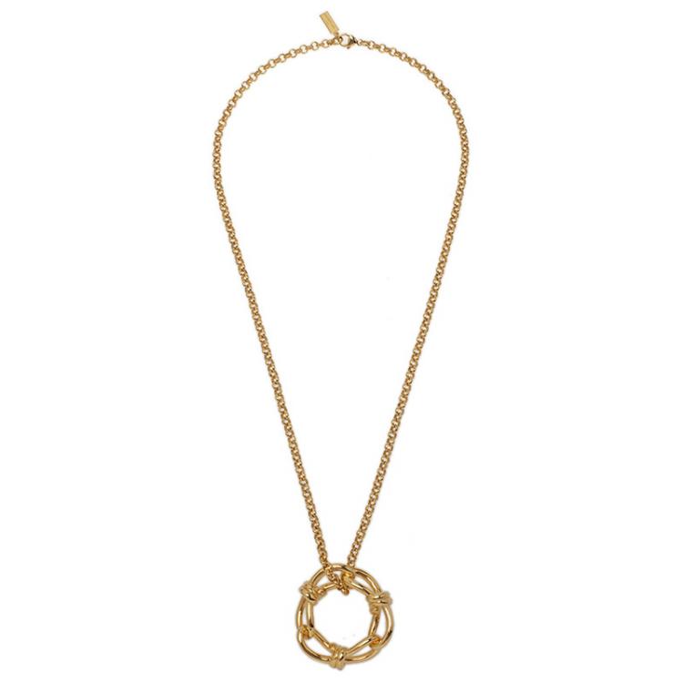 Pre Owned Balenciaga Continuity Bow Round Pendant Gold Tone Necklace