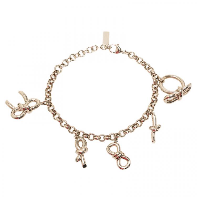 Pre Owned Balenciaga Bow Charm Gold Tone Bracelet