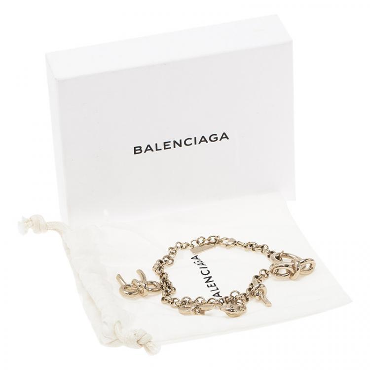 Pre Owned Balenciaga Bow Charm Gold Tone Bracelet