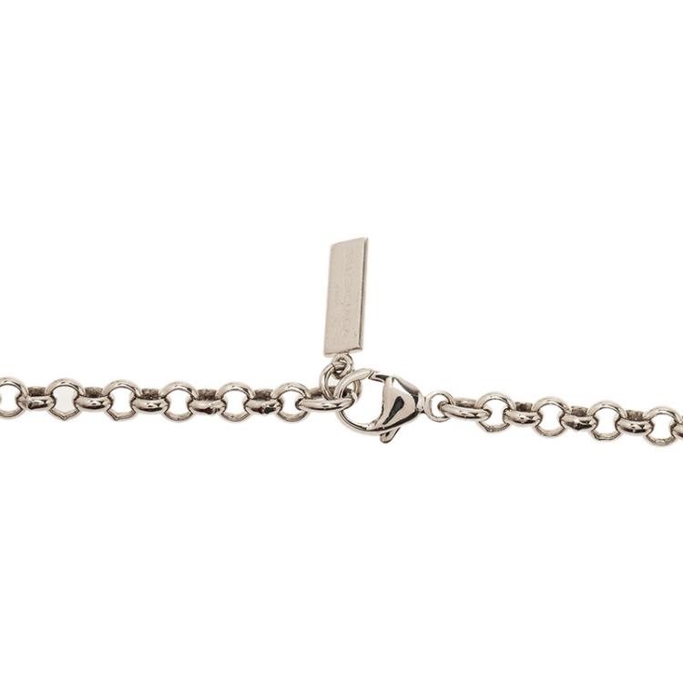 Pre Owned Balenciaga Continuity Bow Round Pendant Silver Tone Necklace