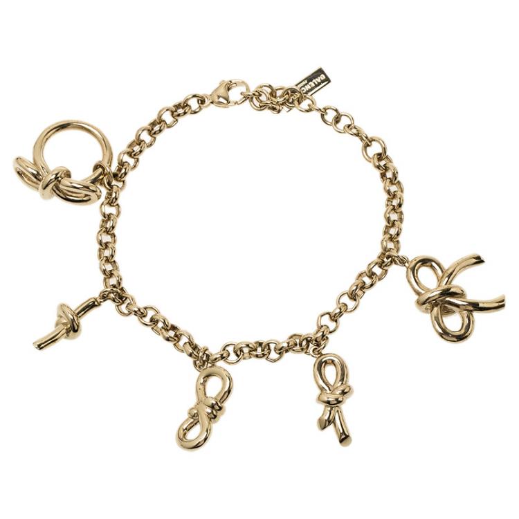 Pre Owned Balenciaga Bow Charm Gold Tone Bracelet