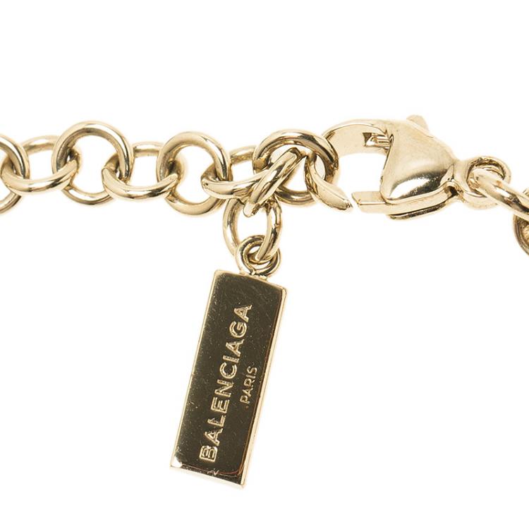 Pre Owned Balenciaga Bow Charm Gold Tone Bracelet
