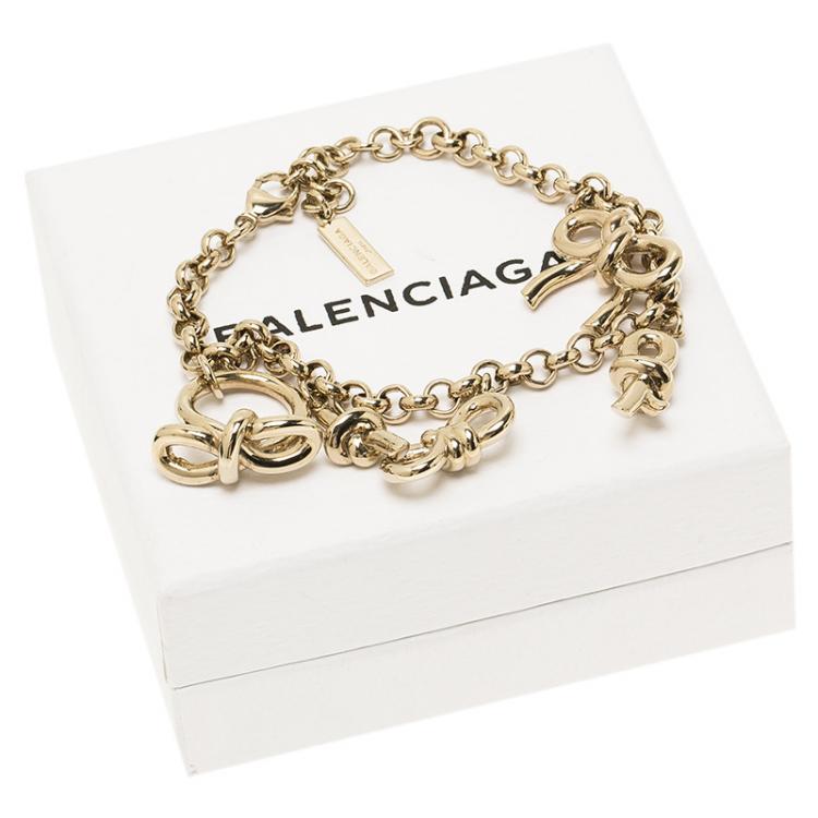 Pre Owned Balenciaga Bow Charm Gold Tone Bracelet