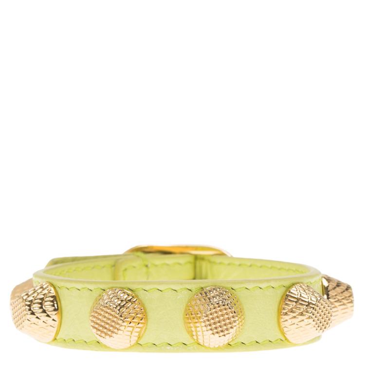 مملوكة مسبقًا Balenciaga Arena Giant Stud Yellow Leather Gold Tone Bracelet Size M