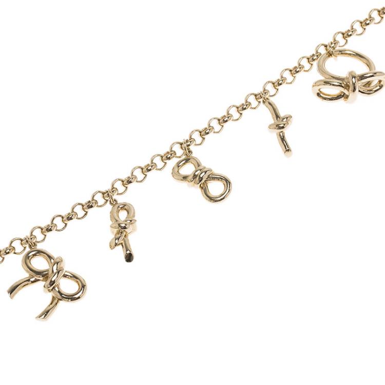 Pre Owned Balenciaga Bow Charms Gold Tone Bracelet