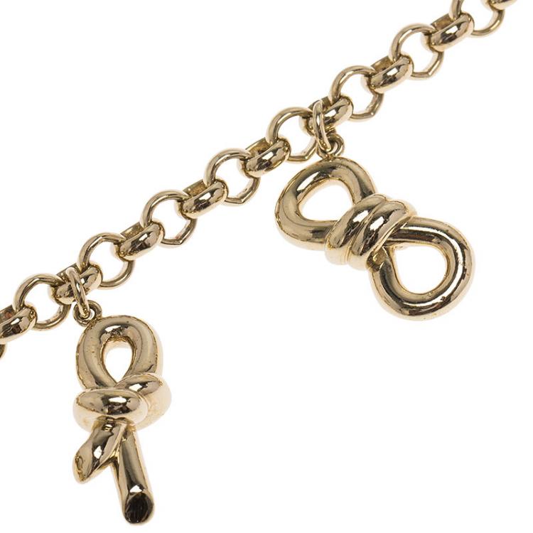 Pre Owned Balenciaga Bow Charms Gold Tone Bracelet