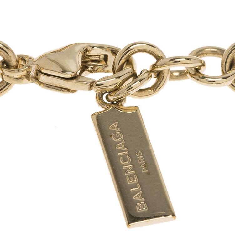 Pre Owned Balenciaga Bow Charms Gold Tone Bracelet