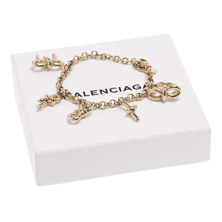 Pre Owned Balenciaga Bow Charms Gold Tone Bracelet