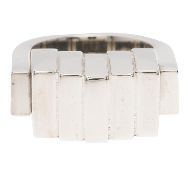Pre Owned Balenciaga Squares Silver Tone Ring Size 56