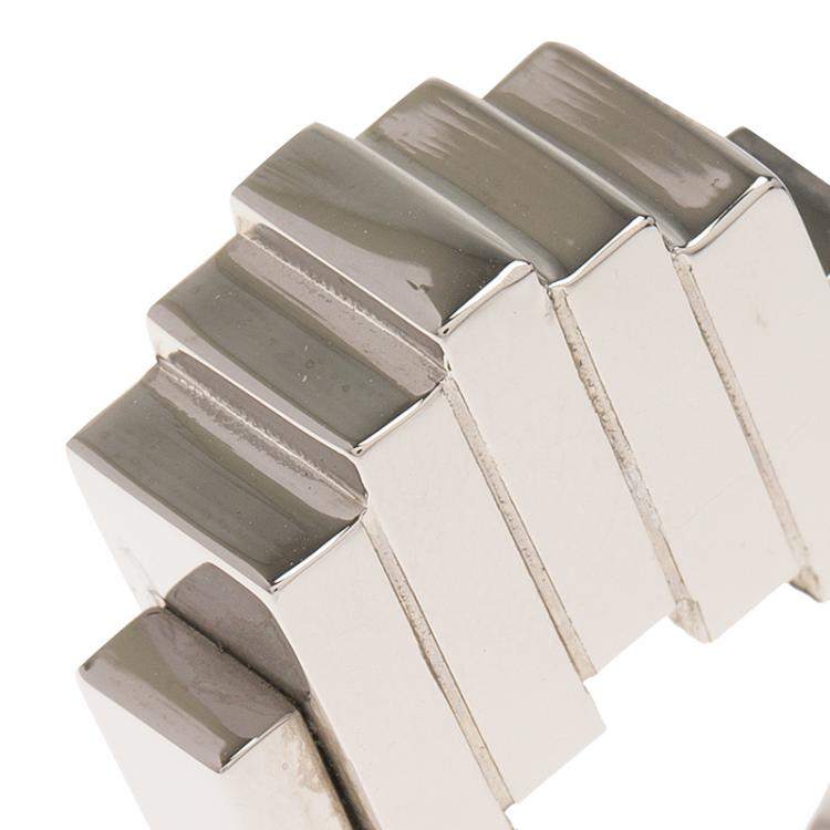 Pre Owned Balenciaga Squares Silver Tone Ring Size 56