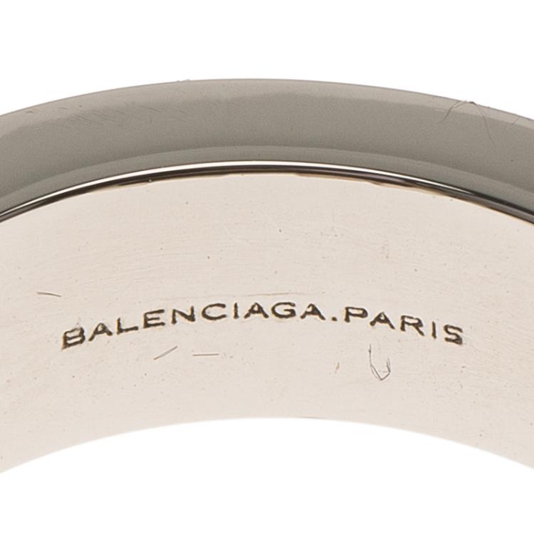 Pre Owned Balenciaga Squares Silver Tone Ring Size 56
