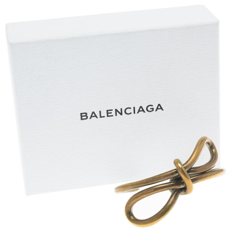 Pre Owned Balenciaga Bow Boucle Gold Tone Cuff Bracelet Size M