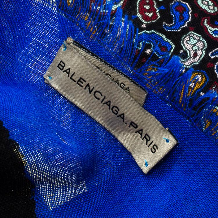 Pre Owned Balenciaga Multicolor Paisley Printed Silk and Wool Square Fringe Scarf