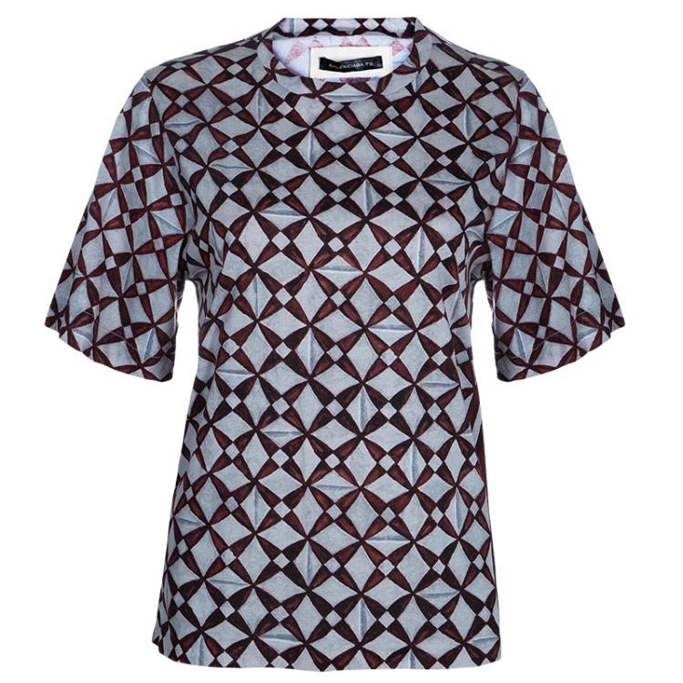 Pre Owned Balenciaga Light Grey Printed T-shirt S