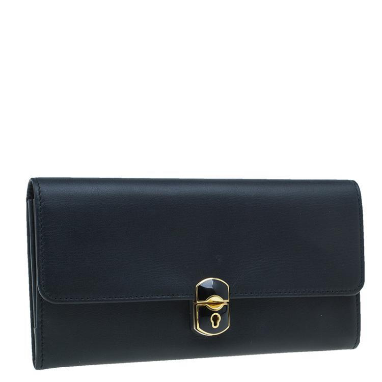 Pre Owned Balenciaga Black Leather Padlock Flap Wallet 