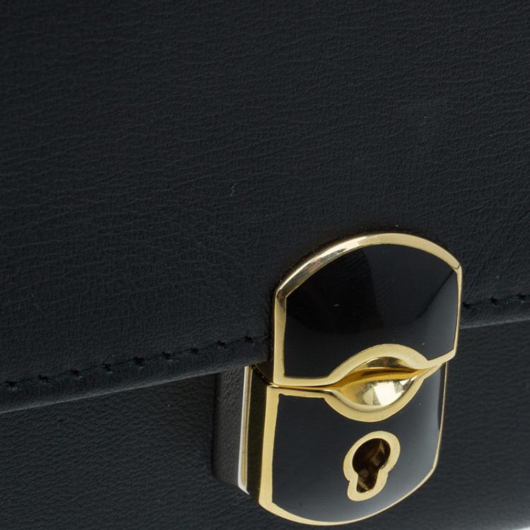 Pre Owned Balenciaga Black Leather Padlock Flap Wallet 