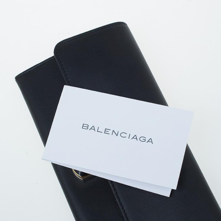 Pre Owned Balenciaga Black Leather Padlock Flap Wallet 
