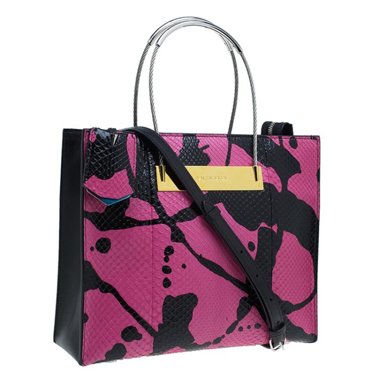 Pre Owned Balenciaga Pink/Black Spalsh Python Mini Cable Shopper Tote