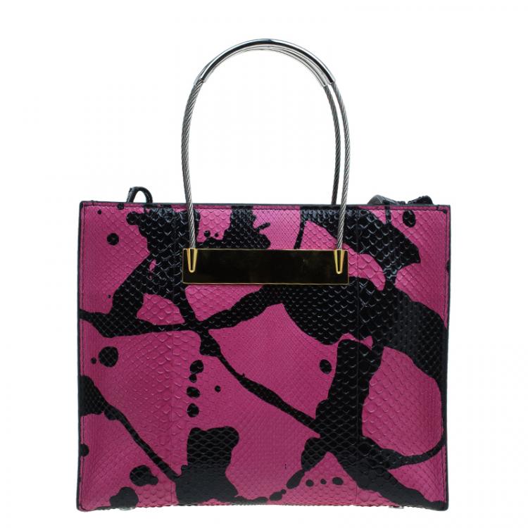 Pre Owned Balenciaga Pink/Black Spalsh Python Mini Cable Shopper Tote