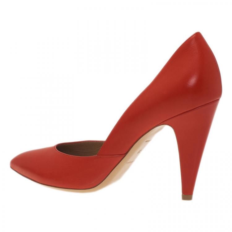 Pre Owned Balenciaga Red Leather Pointed Toe Pumps Size 39