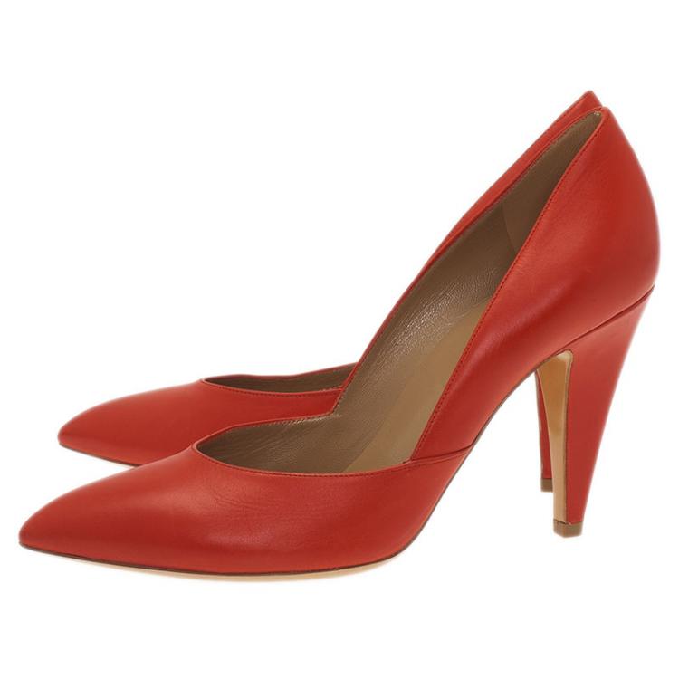 Pre Owned Balenciaga Red Leather Pointed Toe Pumps Size 39