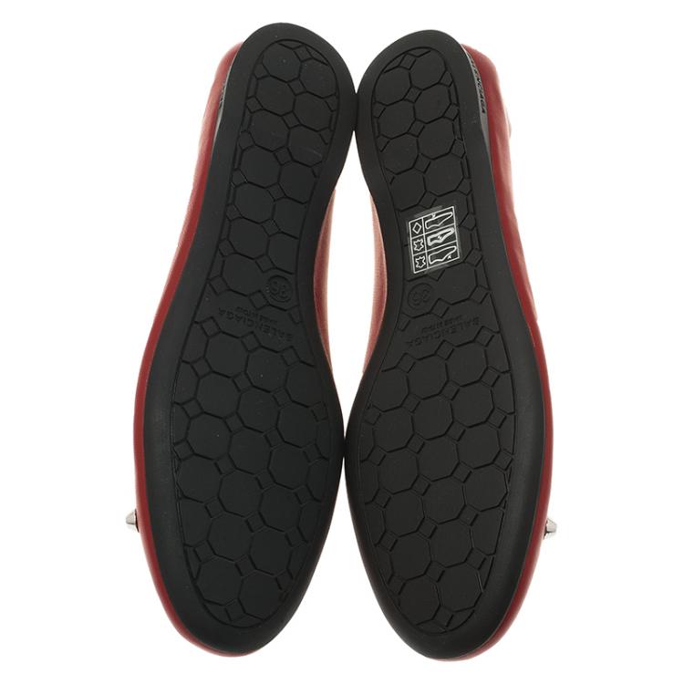 Pre Owned Balenciaga Red Studded Leather Ballet Flats Size 36