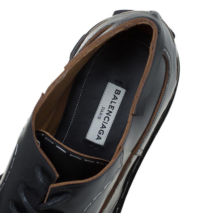 Pre Owned Balenciaga Black Leather Topstitch Platform Derby Size 39