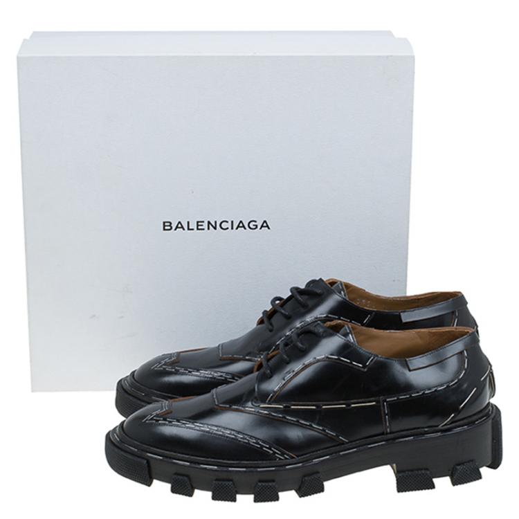 Pre Owned Balenciaga Black Leather Topstitch Platform Derby Size 39