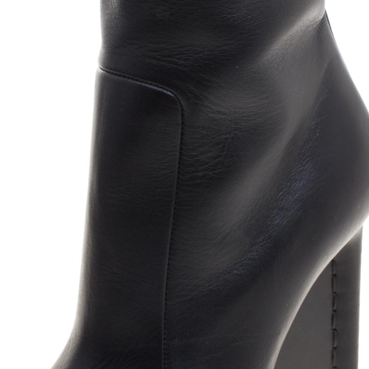 Pre Owned Balenciaga Black Leather and Croc Trim Over The Knee Boots Size 36