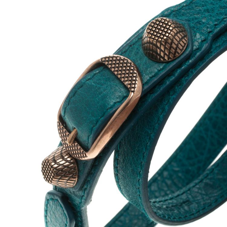Pre Owned Balenciaga Blue Leather Arena Giant Wrap Bracelet M
