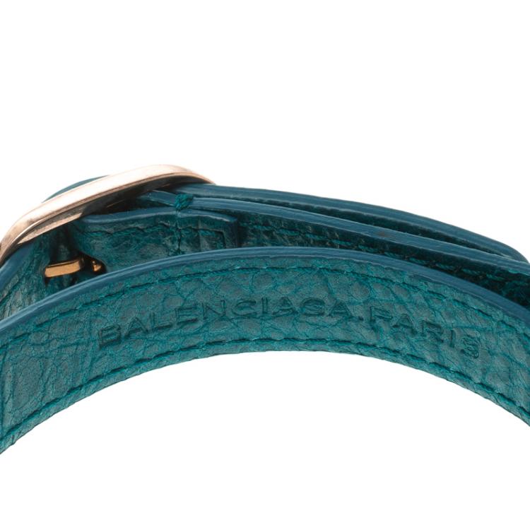 Pre Owned Balenciaga Blue Leather Arena Giant Wrap Bracelet M