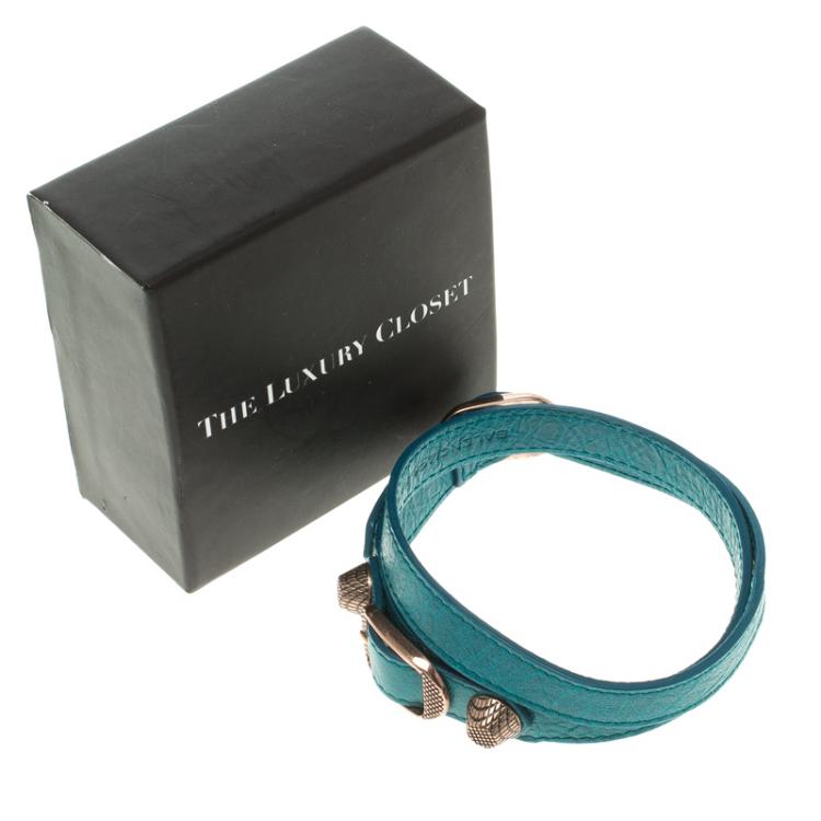 Pre Owned Balenciaga Blue Leather Arena Giant Wrap Bracelet M